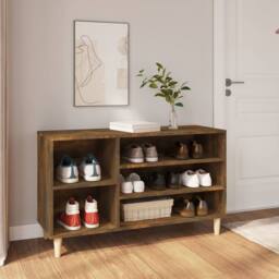 Berkfield Home Shoe Cabinet Smoked Oak 102x36x60 cm Engineered Wood in Brown - Size: 102 x 36 x 60 cm - thumbnail 2