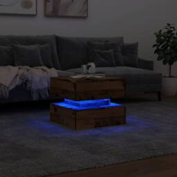 Berkfield Home Modern Coffee Table with LED Lights Old Wood 50x50x40 cm in Brown - Size: 50 x 50 x 40 cm - thumbnail 5