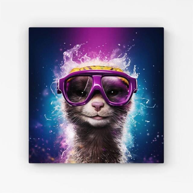 Warren Reed - Designer Splashart Ferret With Glasses Purple Canvas - Size: w10 inch x h10 inch - image 1