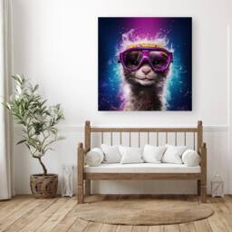 Warren Reed - Designer Splashart Ferret With Glasses Purple Canvas - Size: w10 inch x h10 inch - thumbnail 3