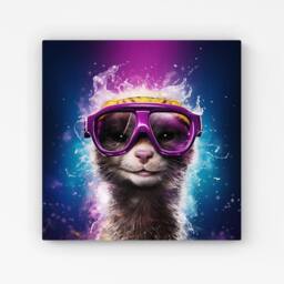 Warren Reed - Designer Splashart Ferret With Glasses Purple Canvas - Size: w10 inch x h10 inch - thumbnail 1