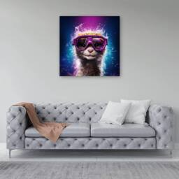 Warren Reed - Designer Splashart Ferret With Glasses Purple Canvas - Size: w10 inch x h10 inch - thumbnail 4