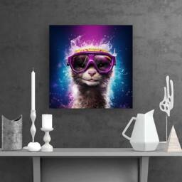 Warren Reed - Designer Splashart Ferret With Glasses Purple Canvas - Size: w10 inch x h10 inch - thumbnail 2