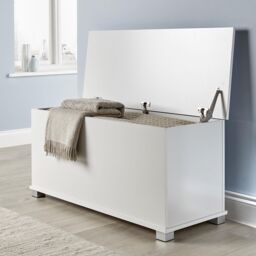 Home Source Ottoman Storage Chest Toy Bedding or Blanket Box Large Wooden Home in White - thumbnail 1
