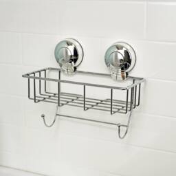 Showerdrape Suctionloc Chrome Suction Wall Mounted Sponge Basket & Mounting Discs in Silver - thumbnail 1