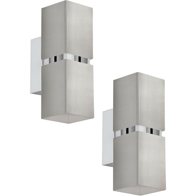Loops 2 PACK Wall Light Colour Satin Nickel Chrome Square Shades GU10 2x3.3W Included in Metallics - image 1