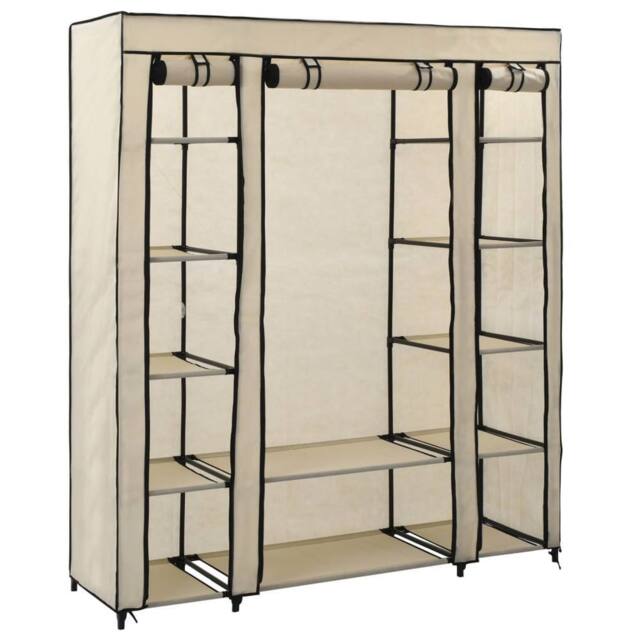 Berkfield Home Wardrobe with Compartments & Rods Cream 150x45x176 cm Fabric in Beige - Size: 150 x 45 x 176 cm - image 1