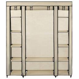 Berkfield Home Wardrobe with Compartments & Rods Cream 150x45x176 cm Fabric in Beige - Size: 150 x 45 x 176 cm - thumbnail 2