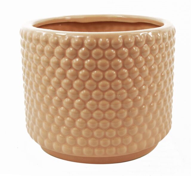 Leaf Dusty Pink Peach Raised Dots Ceramic Plant Pot 15 x 15 x 12.5cm in Orange - Size: 15 x 15 x 12.5 cm - image 1