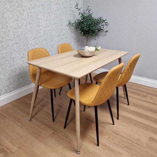 KOSY KOALA Dining Table with 4 Mustard Faux Leather Chairs Dining room Furniture in Beige - Size: 120 cm x 70 cm - image 1