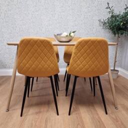 KOSY KOALA Dining Table with 4 Mustard Faux Leather Chairs Dining room Furniture in Beige - Size: 120 cm x 70 cm - thumbnail 4