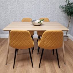 KOSY KOALA Dining Table with 4 Mustard Faux Leather Chairs Dining room Furniture in Beige - Size: 120 cm x 70 cm - thumbnail 3