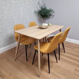 KOSY KOALA Dining Table with 4 Mustard Faux Leather Chairs Dining room Furniture in Beige - Size: 120 cm x 70 cm - thumbnail 1