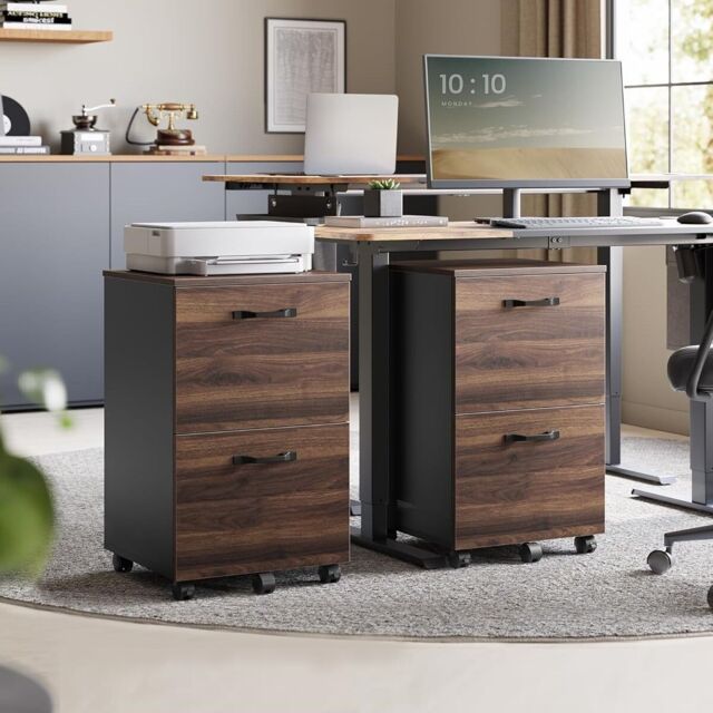 VASAGLE 2 Drawer Rolling File Cabinet for Letter Size Documents in Dark Brown - image 1