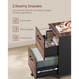 VASAGLE 2 Drawer Rolling File Cabinet for Letter Size Documents in Dark Brown - thumbnail 3