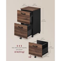 VASAGLE 2 Drawer Rolling File Cabinet for Letter Size Documents in Dark Brown - thumbnail 2