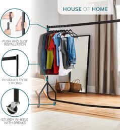 House of Home Clothes Rail Extra Strong Heavy Duty Metal With Wheels Rack 5FT Long x 5FT Tall in Black - thumbnail 5
