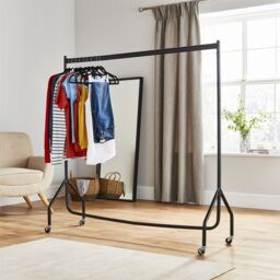 House of Home Clothes Rail Extra Strong Heavy Duty Metal With Wheels Rack 5FT Long x 5FT Tall in Black - thumbnail 1