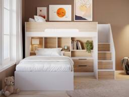 Flair Greyson Staircase Triple Bunk Bed with Storage in Light Oak - Size: Small Double - thumbnail 2