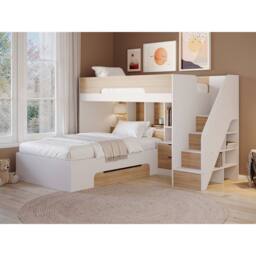 Flair Greyson Staircase Triple Bunk Bed with Storage in Light Oak - Size: Small Double - thumbnail 1