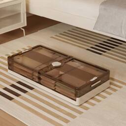 Voltico Foldable Underbed Storage Box with Lid & Wheels - 40L in Light Brown - thumbnail 2