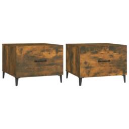 Berkfield Home Decorative Coffee Tables with Metal Legs 2 pcs Smoked Oak 50x50x40 cm in Brown - Size: 50 x 50 x 40 cm - thumbnail 3