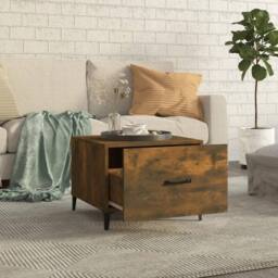 Berkfield Home Decorative Coffee Tables with Metal Legs 2 pcs Smoked Oak 50x50x40 cm in Brown - Size: 50 x 50 x 40 cm - thumbnail 1