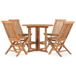 Berkfield Home 5 Piece Folding Outdoor Dining Set Solid Teak Wood in Brown - thumbnail 2