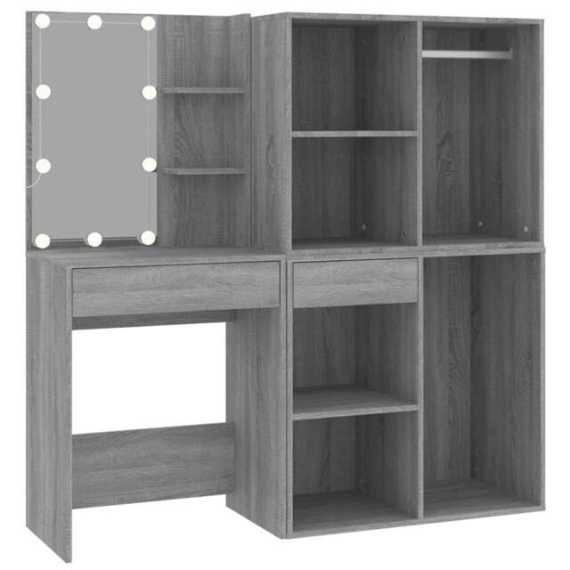 Berkfield Home LED Dressing Table with Cabinets Grey Sonoma Engineered Wood - image 1