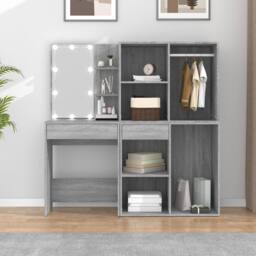 Berkfield Home LED Dressing Table with Cabinets Grey Sonoma Engineered Wood - thumbnail 4