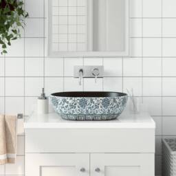 Berkfield Home Countertop Basin Black & Blue Oval 47x33x13 cm Ceramic - Size: 47 x 33 x 13 cm - thumbnail 2