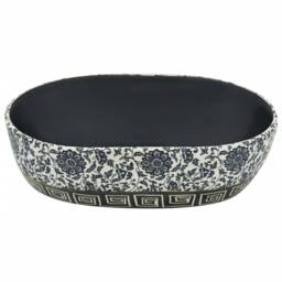 Berkfield Home Countertop Basin Black & Blue Oval 47x33x13 cm Ceramic - Size: 47 x 33 x 13 cm - thumbnail 4