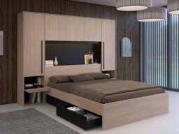 Vente-unique Bed With Overbed Storage 160 X 200 Cm - With LED Lighting - Natural in Black - Size: Double - thumbnail 3