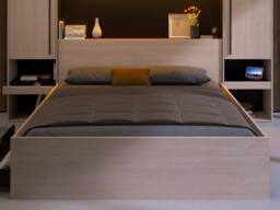 Vente-unique Bed With Overbed Storage 160 X 200 Cm - With LED Lighting - Natural in Black - Size: Double - thumbnail 6