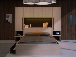 Vente-unique Bed With Overbed Storage 160 X 200 Cm - With LED Lighting - Natural in Black - Size: Double - thumbnail 4