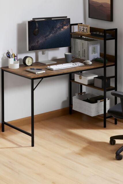 Home Discount Vida Designs Brooklyn Large Computer Desk with 3 Shelves Office Study Gaming Table in Dark Brown - image 1