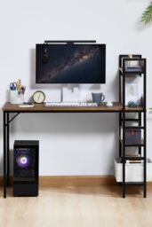 Home Discount Vida Designs Brooklyn Large Computer Desk with 3 Shelves Office Study Gaming Table in Dark Brown - thumbnail 2