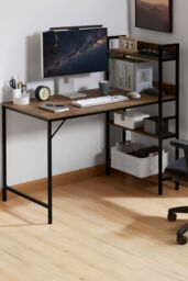 Home Discount Vida Designs Brooklyn Large Computer Desk with 3 Shelves Office Study Gaming Table in Dark Brown - thumbnail 1