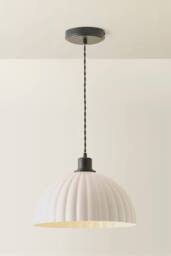 ValueLights Bourton Cream Ribbed Dome Pendant Ceiling Light in Black - thumbnail 3