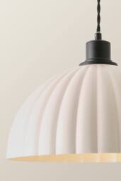 ValueLights Bourton Cream Ribbed Dome Pendant Ceiling Light in Black - thumbnail 4