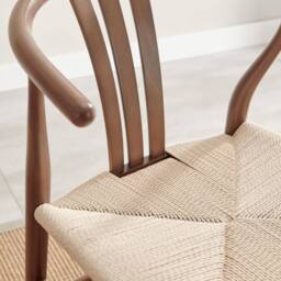 FurnitureboxUK 2x Caia Walnut Effect Wood & Rope Wishbone Dining Chairs - thumbnail 6