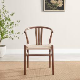 FurnitureboxUK 2x Caia Walnut Effect Wood & Rope Wishbone Dining Chairs - thumbnail 4