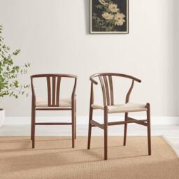 FurnitureboxUK 2x Caia Walnut Effect Wood & Rope Wishbone Dining Chairs - thumbnail 2