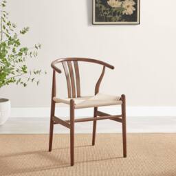 FurnitureboxUK 2x Caia Walnut Effect Wood & Rope Wishbone Dining Chairs - thumbnail 3