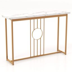 Costway 120cm Narrow Console Table Faux Marble Sofa Side End Table W/ Metal Frame in Gold - thumbnail 6