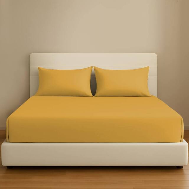 Pamposh 35cm Extra Deep Cotton Sateen Fitted Sheet - Soft & Smooth in Mustard - Size: Single Fitted - image 1
