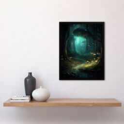 Artery8 Wall Art Print Enchanted Forest w/ Bioluminescent Mushrooms Oil Painting Stream In Moonlit Fantasy Landscape Colourful Magical Nature - thumbnail 4