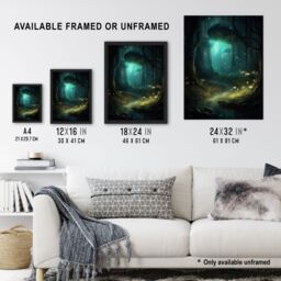 Artery8 Wall Art Print Enchanted Forest w/ Bioluminescent Mushrooms Oil Painting Stream In Moonlit Fantasy Landscape Colourful Magical Nature - thumbnail 3