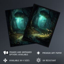 Artery8 Wall Art Print Enchanted Forest w/ Bioluminescent Mushrooms Oil Painting Stream In Moonlit Fantasy Landscape Colourful Magical Nature - thumbnail 2