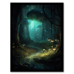 Artery8 Wall Art Print Enchanted Forest w/ Bioluminescent Mushrooms Oil Painting Stream In Moonlit Fantasy Landscape Colourful Magical Nature - thumbnail 1